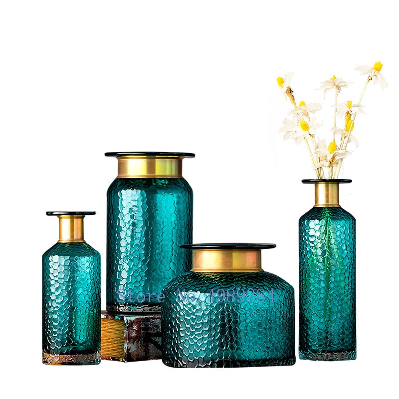 Modernt nordiskt transparent glas guld konkav ormblomma vas vardagsrum blomsterarrangemang hydroponics heminredning