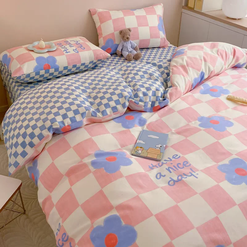 Juego de ropa de cama de cereza para niñas y niños, funda de edredón sin relleno, Sábana plana, funda de almohada, ropa de cama Kawaii
