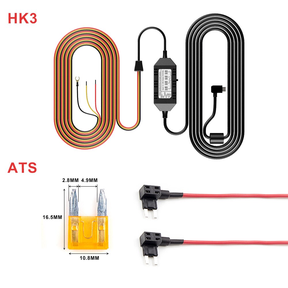 Original Viofo A129 A119 V3 Car Camera 3 Wire ACC Hardwire Kit Cable HK3 For Parking Mode optional Mini/Micro2/ATC/ATS Fuse Tap: HK3 2PCS ATS Fuse