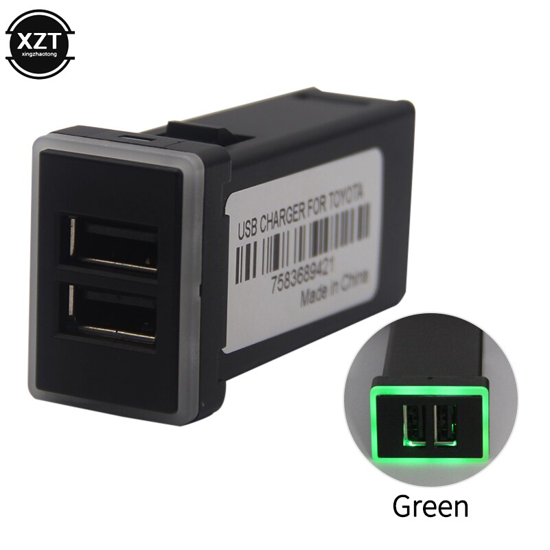 QC3.0 Car Charger Dual USB Ports Phone Quick Charge PDA DVR Adapter Plug & Play Cable For Toyota series Cars: green