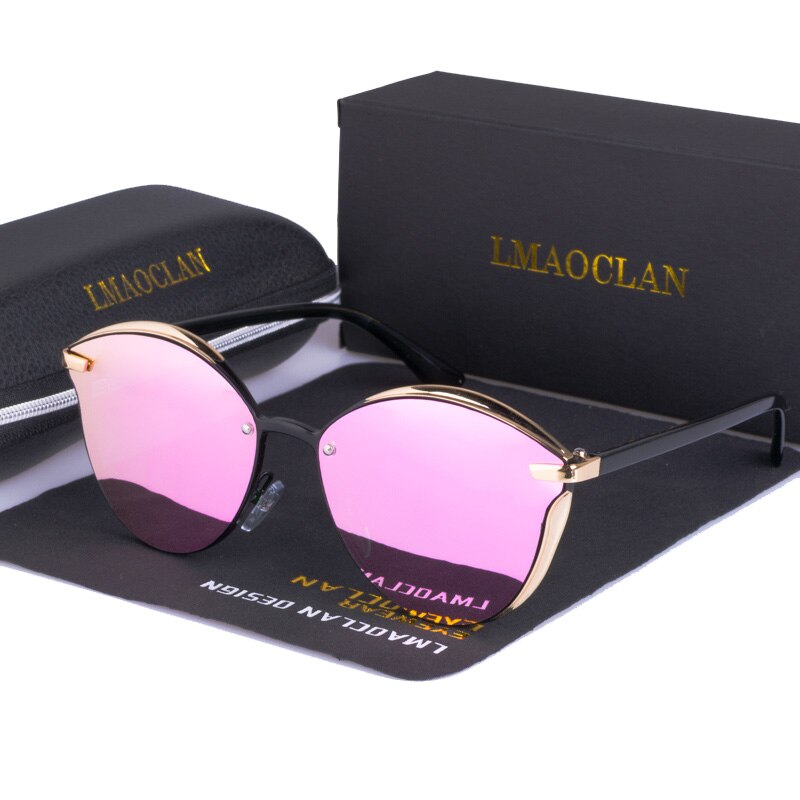 Lmaoclan kvinder polariserede solbriller luksus cat eye damer vintage mærke kvindelige solbriller oculos gafas: Bland lyserød lilla