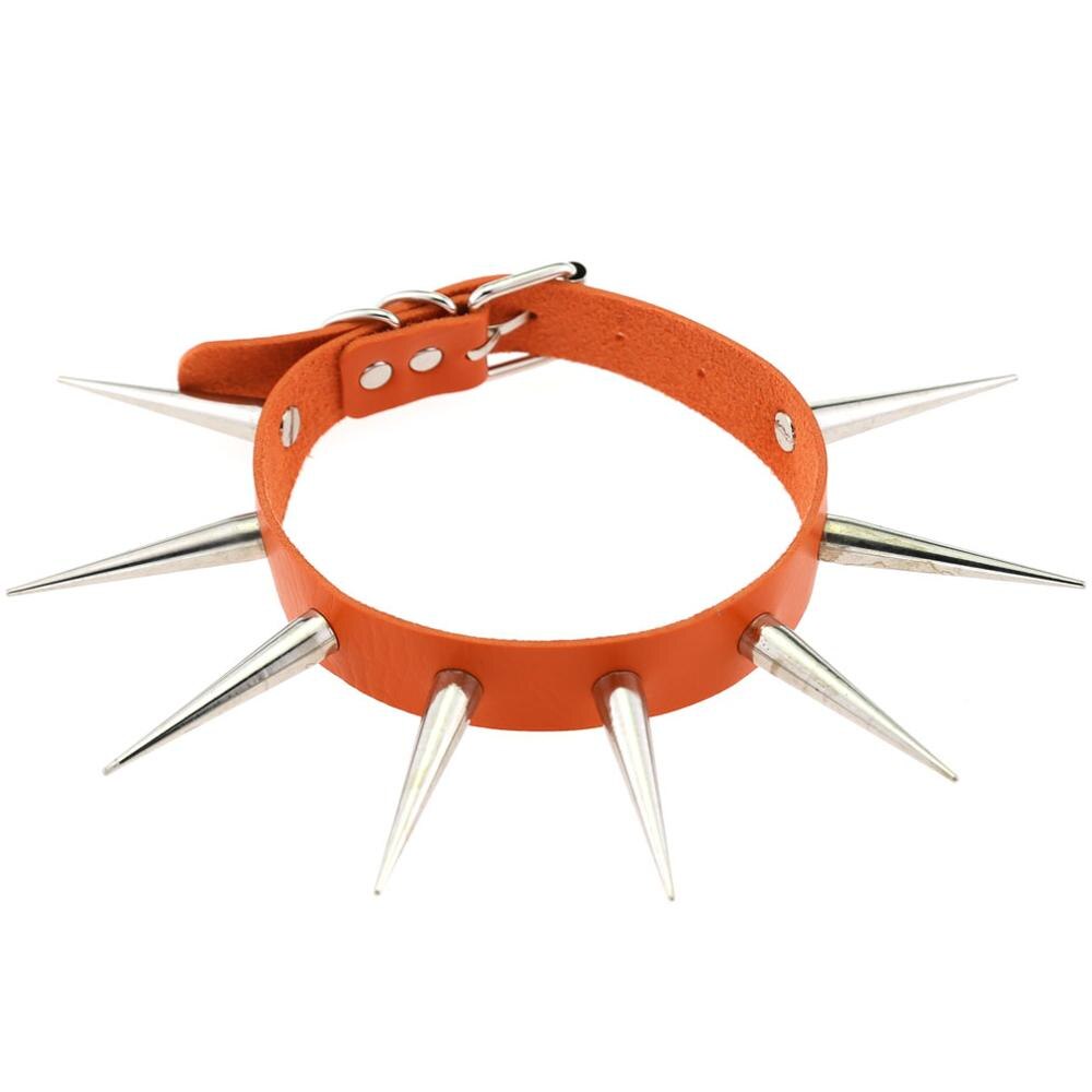 Gothic Versetzt Punk Choker Kragen Mit Lange 5,5 cm Spikes Nieten Handgemachte Chocker Halskette Goth Schmuck: orange