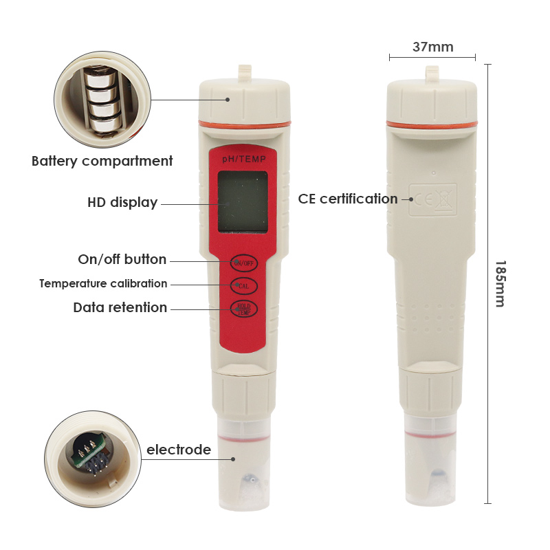 2 in 1 PH Meter Temperature Digital Tester Water Monitor LCD Purity Test Thermometer for Pool Drinking Water Aquarium