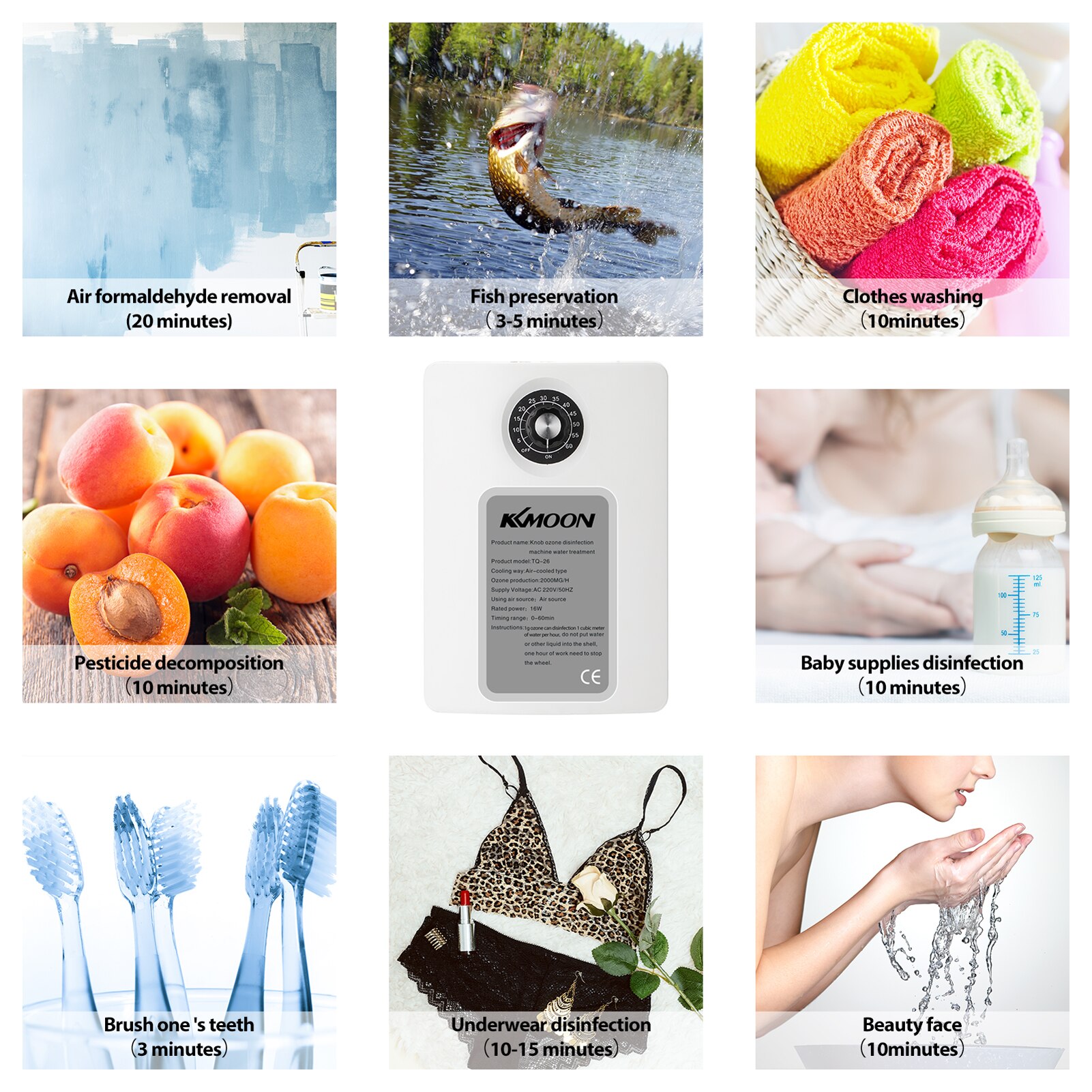 KKmoon TQ-26 Portable Active Ozone Machine Generator Purifier 2000mg/h Air Water Water Food Preparation Ozone Generators Ionizer
