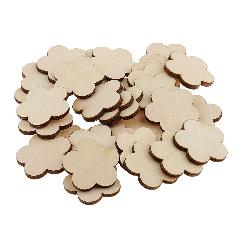35x Flower MDF Natural Unfinished Wood Shape Wooden Plaque for Model Making Kids Children Painting Drawing 30/100mm