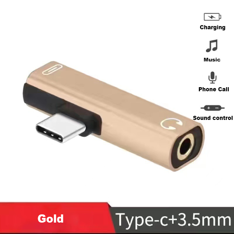 Dubbele functie TYPE-C NAAR 3,5 mm audio- en oplaadadapter, hoofdtelefoonaansluiting converter Aux-adapter hoofdtelefoonconverterkabel: YELLOW