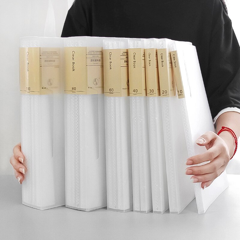 A4 File Pouch Bill Folder 10/20/40/60/80/100 Pages Data Book Large Capacity File Folder Portfolio Display Book Office Stationery