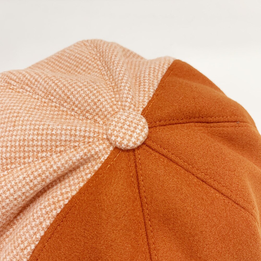 Gorro octogonal de tela de lana de casqueta de tela escocesa de retales boina con estilo coreano