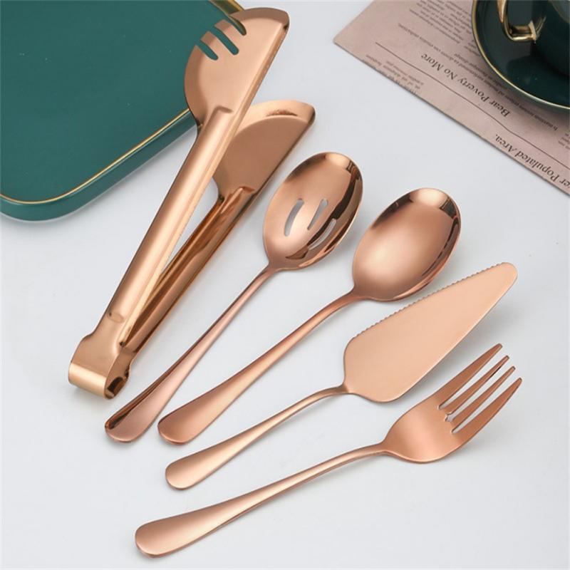 Cutlery Set Stainless Steel Food Tongs Meal Spoon Slotted Spoon Soup Spoon Dessert Fork Shovel Food Tongs Colander