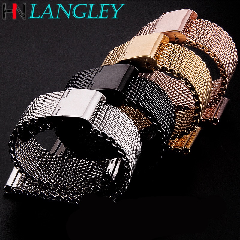 Fine Mesh Watch Band Stainless Steel Milanese Strap Mesh Wristband 1.0 Wire Buckle Strap Watch Accessories 18mm 20mm 22mm 24mm