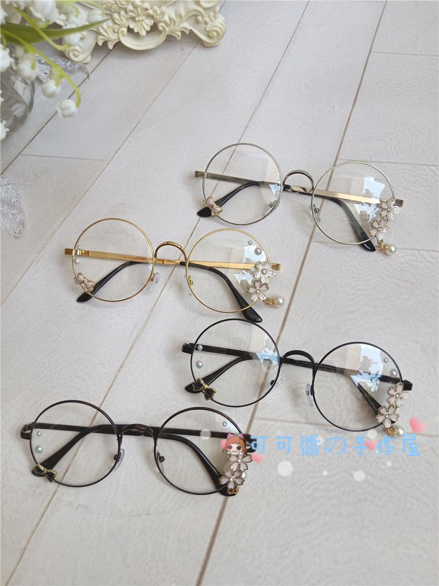Lolita-gafas de sol bonitas y encantadoras, lentes góticas con flores de cerezo, montura de gafas redondas decorativas, gafas Geek De Harajuku japonés