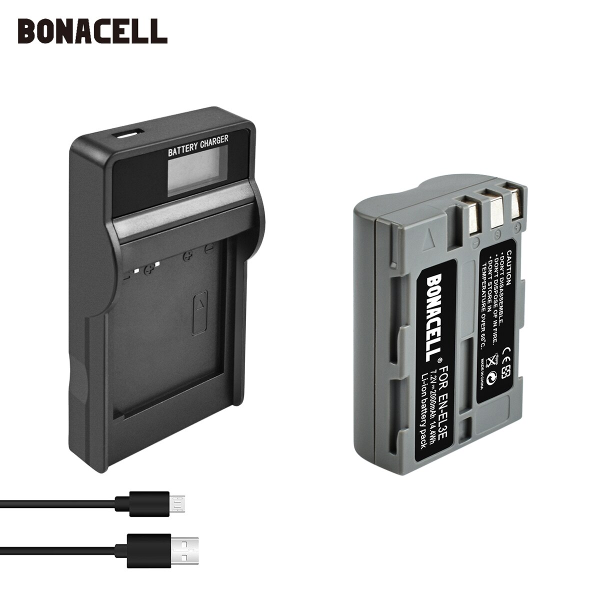 Bonacell 2000mAh EN-EL3E batería y LED cargador para Nikon D50 D70 D70s D80 D90 D100 D200 D300 D300S D700 Cámaras SLR digitales L5