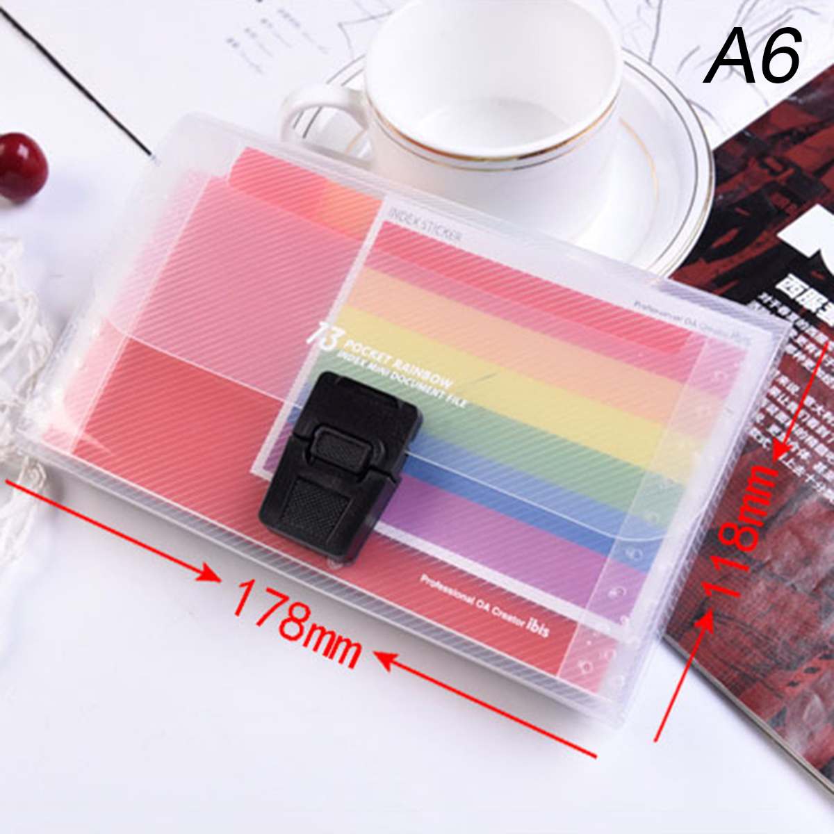 13 Layers Plastic Rainbow Color A4/A6 File Folder Small Document Bags Expanding Wallet Bill Folders for Documents: A6