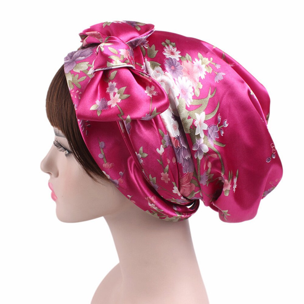58cm Soft Silk Women Night Sleep Shower Cap Adjustable Ladies Long Hair Care Bonnet Headwrap Hat Soft Satin Hat Accessories: G216197A