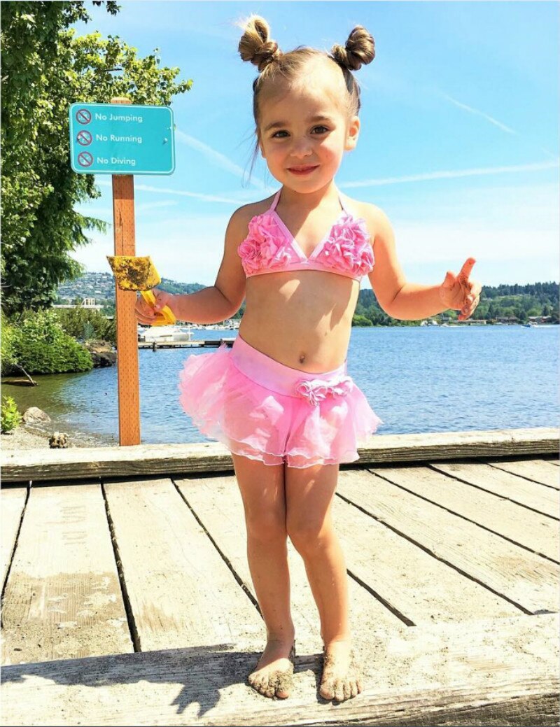 Kid piger lyserød blomst badedragt badetøj baby barn strandtøj bikini sæt svømning badedragt