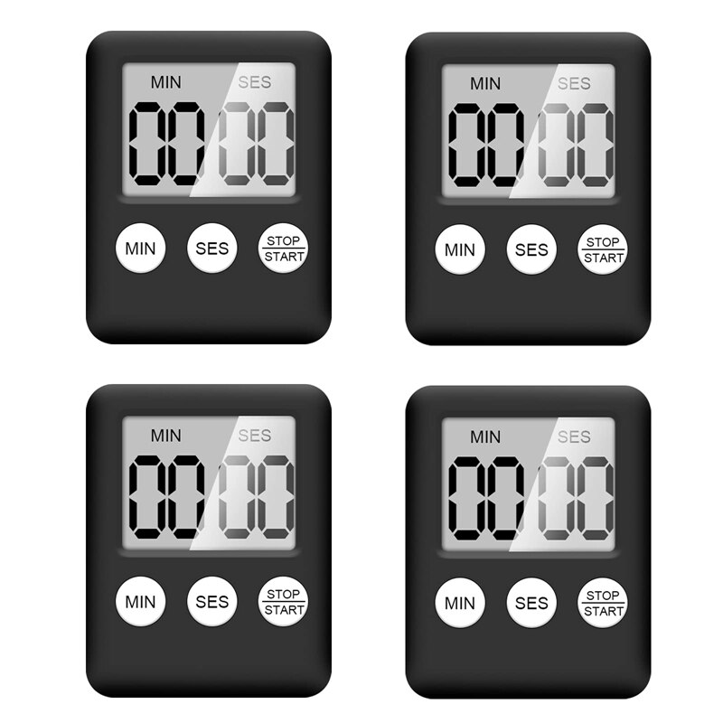 Digital Kitchen Timer 4 Pieces Kitchen Alarm Clock with Alarm Short Timer Magnetic Egg Timer Kitchen Clock Countdown