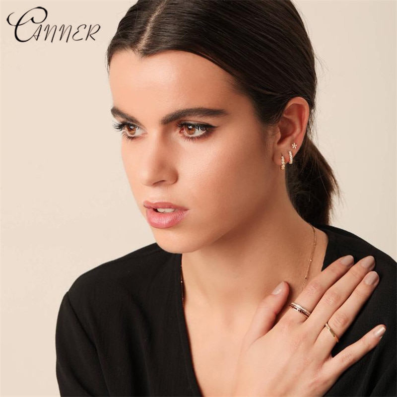 CANNER 925 Sterling Silver Huggie Hoop Earrings with Stones Earrings With CZ For European Women Party Jewelry