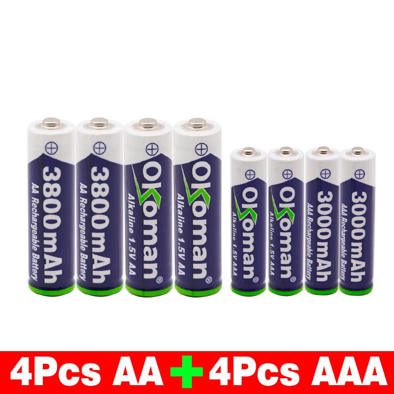 Okoman 1,5 V AAA 3000mAh alkalisch akku + 3800 mAh AA alkalisch batterie für LED licht spielzeug uhr MP3 Spieler: Weiß