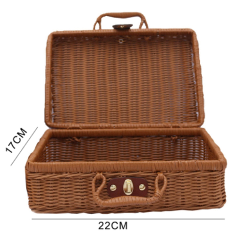 Picknickmand, Geweven Rieten Vintage Koffer Geweven Opslag Mand Rotan Opslag Case Picknick Weave Wasmand