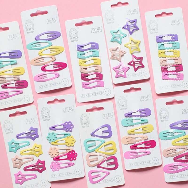 6PCS/LOT Candy Color Hairpins Girly Pink Love Heart Star Baby Girls Headwear Women Children Hair Accessories Hair Clips For