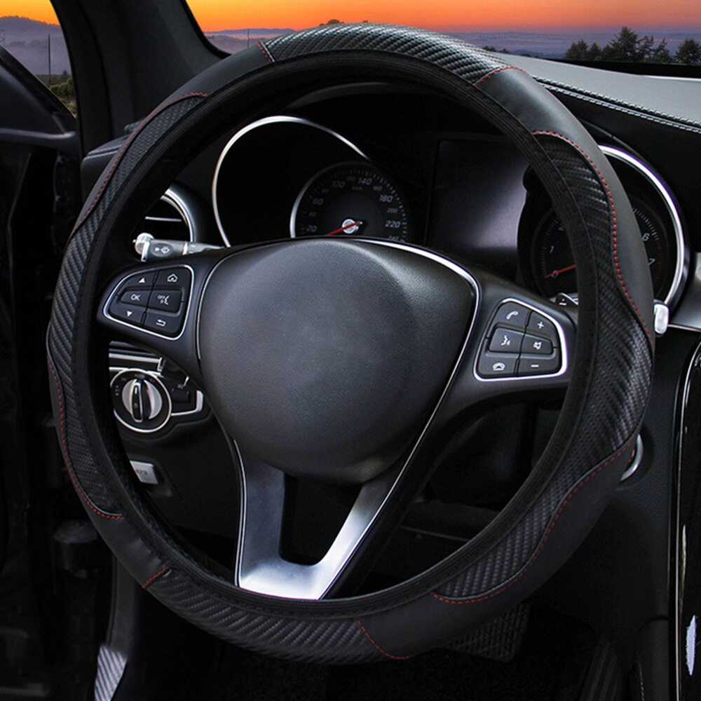 37-38Cm Auto Stuurhoes Ademende Anti Slip Pu Lederen Steering Covers Geschikt Auto Decoratie Interne Accessoires: Black