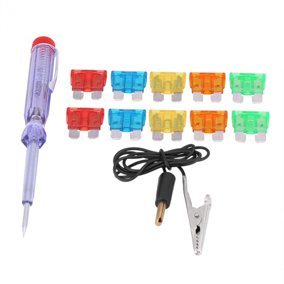Dc 6-12V Auto Auto Circuit Elektrische Spanning Tester Probe Pen Tool Met 10 Stuks Blade Zekering Auto circuit Probe Tool