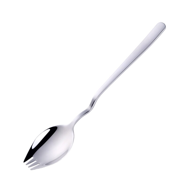 1/4 st sallad sporks 3 in 1 blandningssked gaffel kniv nudel frukt redskap hängande kopp skål spork dessert servis kit: Silver -4 st