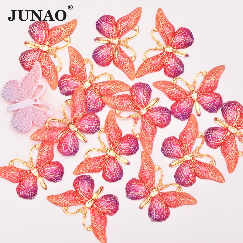 Junao 25X38 Mm Naaien Roze Kleur Grote Vlinder Steentjes Applique Flat Terug Gems Naaien Op Stenen Fancy Strass kristal Voor Ambachten: Red