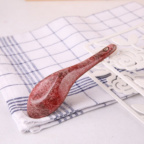 Ceramic Soup Basins Soup Bowl Fruit Salad Bowls with Lids Hotel Restaurant Tableware Snack Desserts Tray Cooking Plates: red spoon