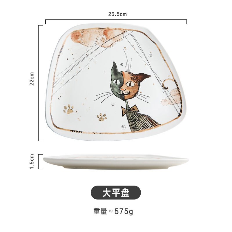 Tazones de cerámica con dibujos de gatos, vajilla y platos para el hogar, sopa, fideos, fruta, carne, porcelana, plato especial, juego de vajilla: Flat plate-L