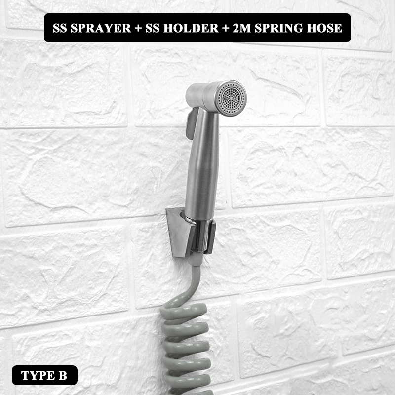 Brushed Stainless Steel Douche Kit Double Spray Handheld Bidet Sprayer Toilet Bidet Faucet Shattaf Valve Jet Set Hygienic Shower: B 3 PCS Kit PVC Hose