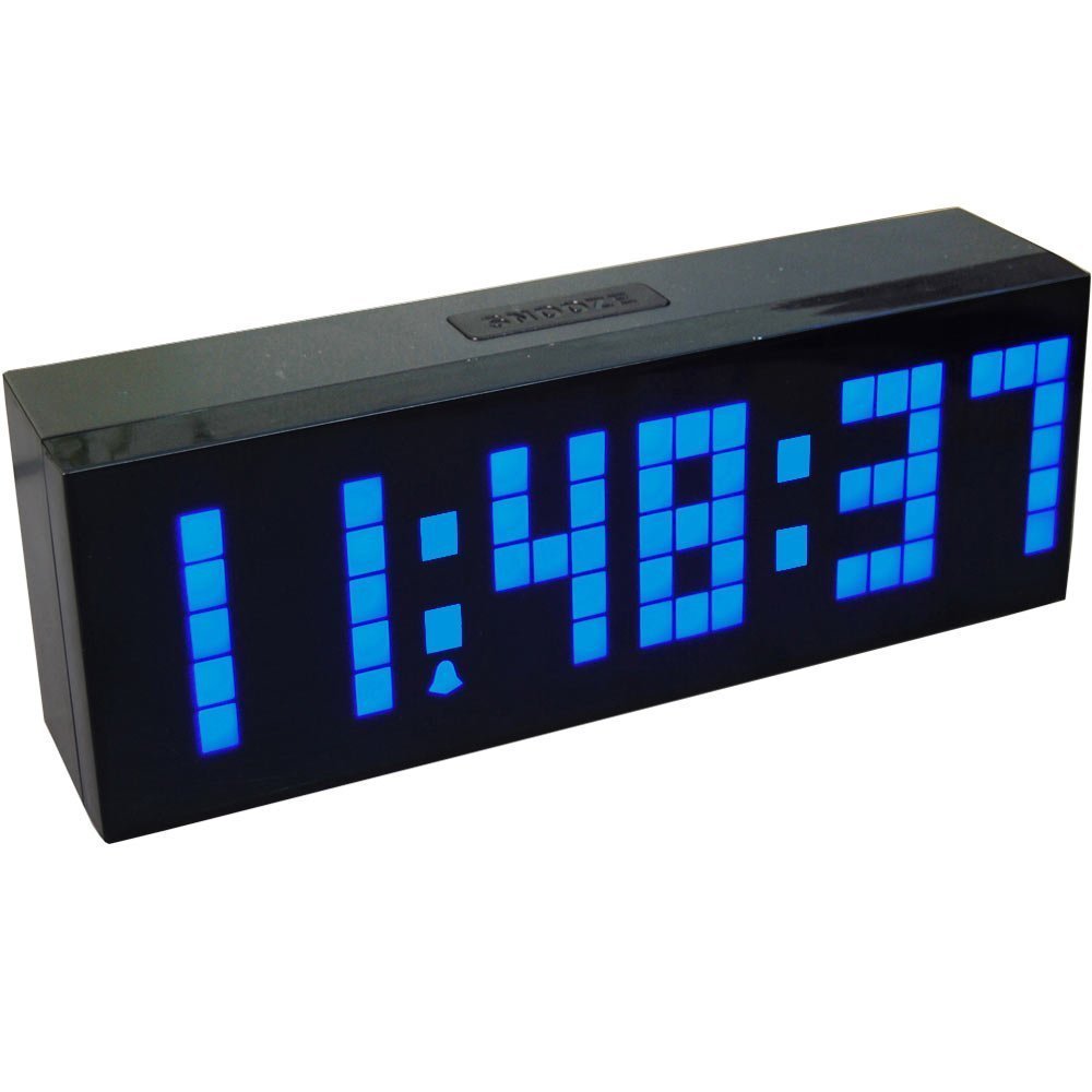 4 Colors LED Clock Digital Alarm Clock Wall Table Desktop with Snooze Calendar Temperature: 6Digit 5pixels Blue