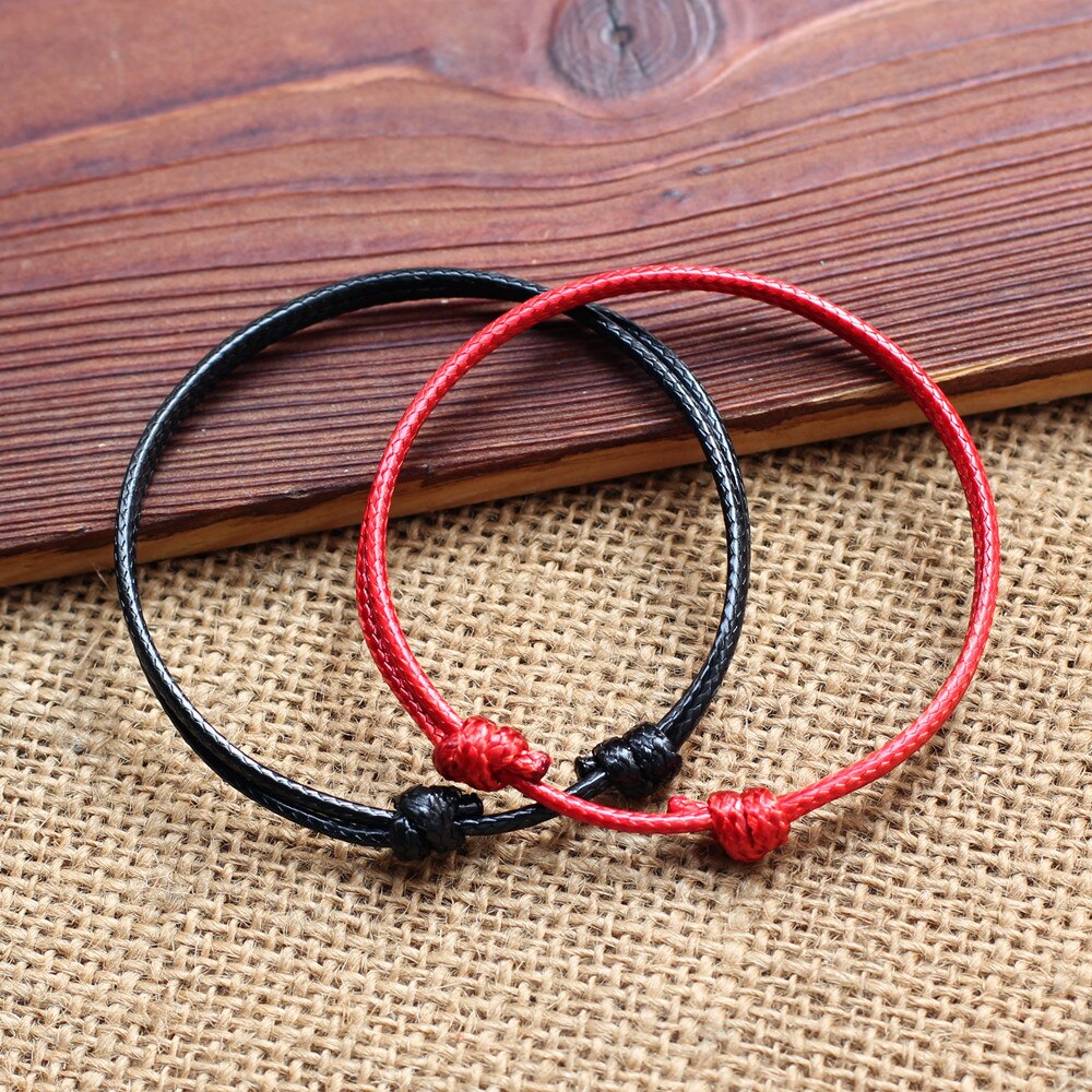 2x Leather Cord Sliding Knot Adjustable Couple Leather Bracelet Jewelry Making Findings Lucky Black Red Cord Friendship Bangle
