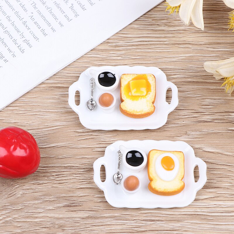1/12 Mini Frühstück Ei Toast Kaffee Tasse Modell Miniatur Puppenhaus Spielen Küche Restaurant Zubehör Puppe Lebensmittel Spielzeug
