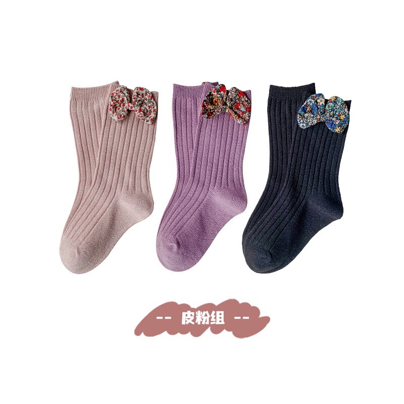 3 Paren/partij 1-8 Jaar Katoen Kinderen Sokken Herfst En Winter Koreaanse Bloemen Bow Meisjes Mid-Buis sokken Peuter Kniekousen: B / L (5-8)