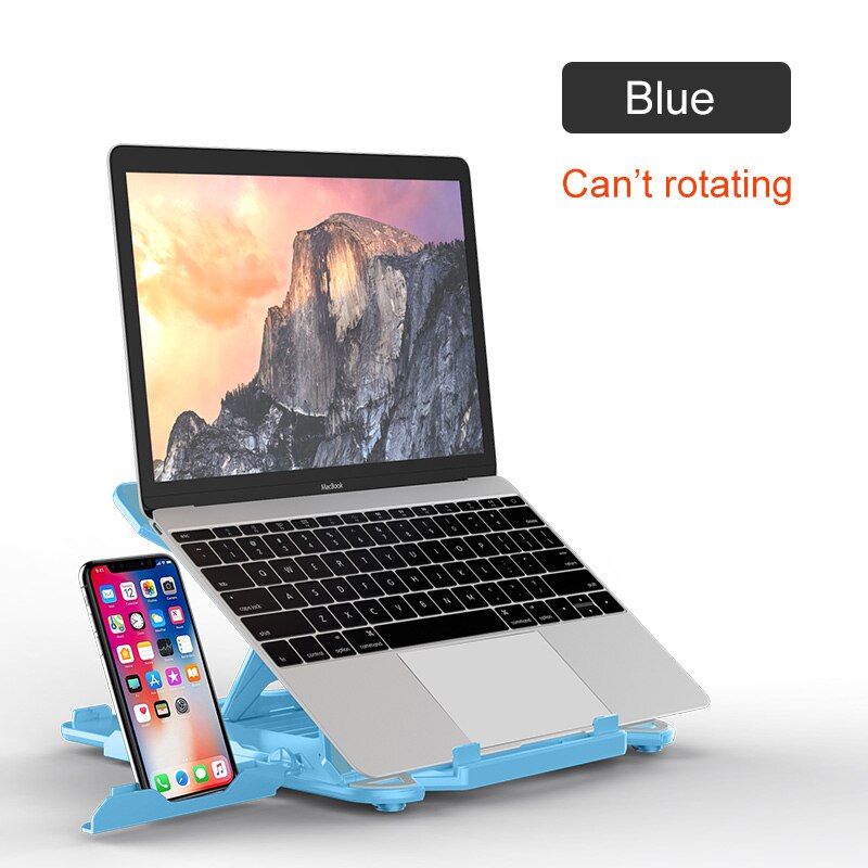 360 Rotating Laptop Stand Foldable Notebook Stand For Macbook Lenovo Laptop Holder Computer Cooling Bracket With Phone Holder: Blue Normal