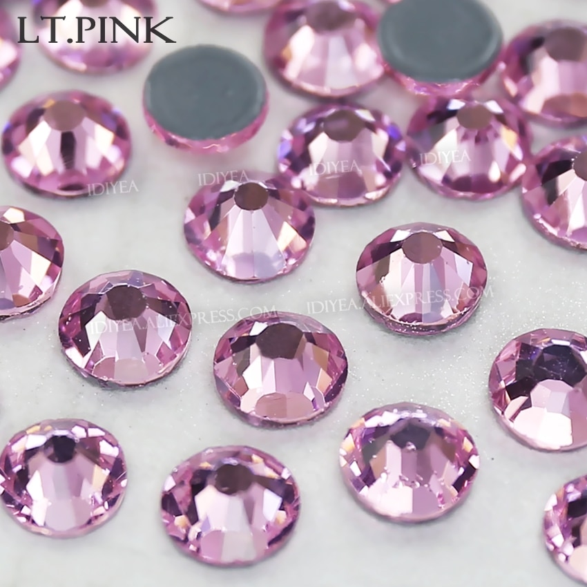 Lt. Pink fix kristallen strass platte achterkant steentjes hotfix stenen voor handwerken trouwjurk spangles glitters decoratie