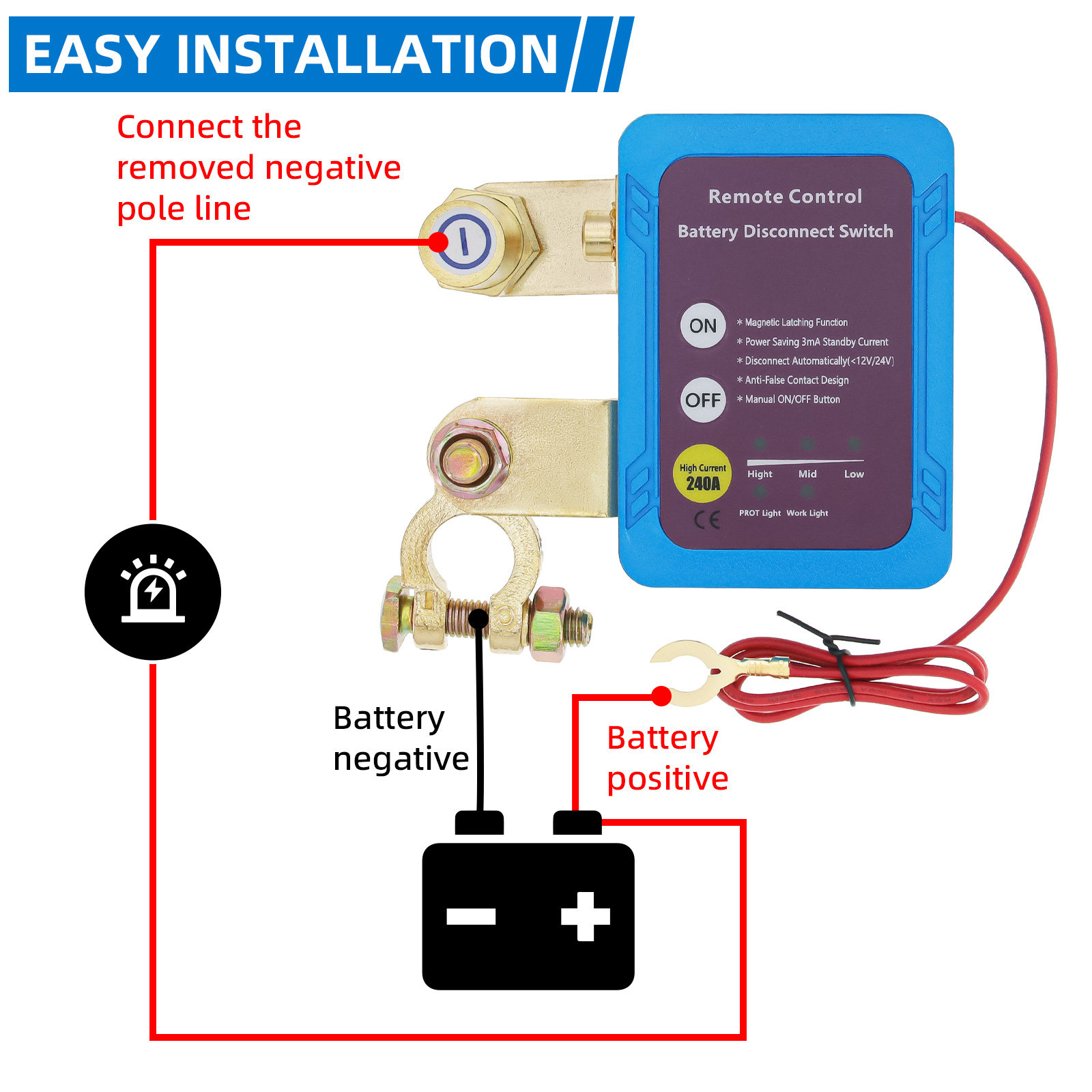 Nuovo 12V 240A Interruttore di disconnessione batteria per auto Interruzione rapida Controllo remoto Interruzione alimentazione Interruttori di uccisione Batteria protettiva personalizzata