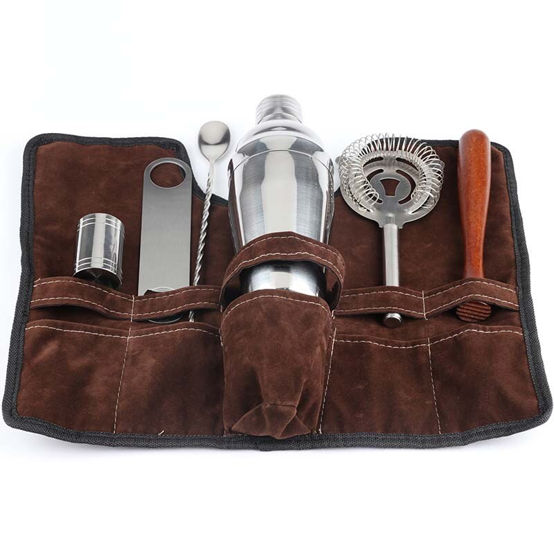 7 pièces Boston Cocktail Shaker Set Barman Kit avec Passoire Muddler Jigger Méla