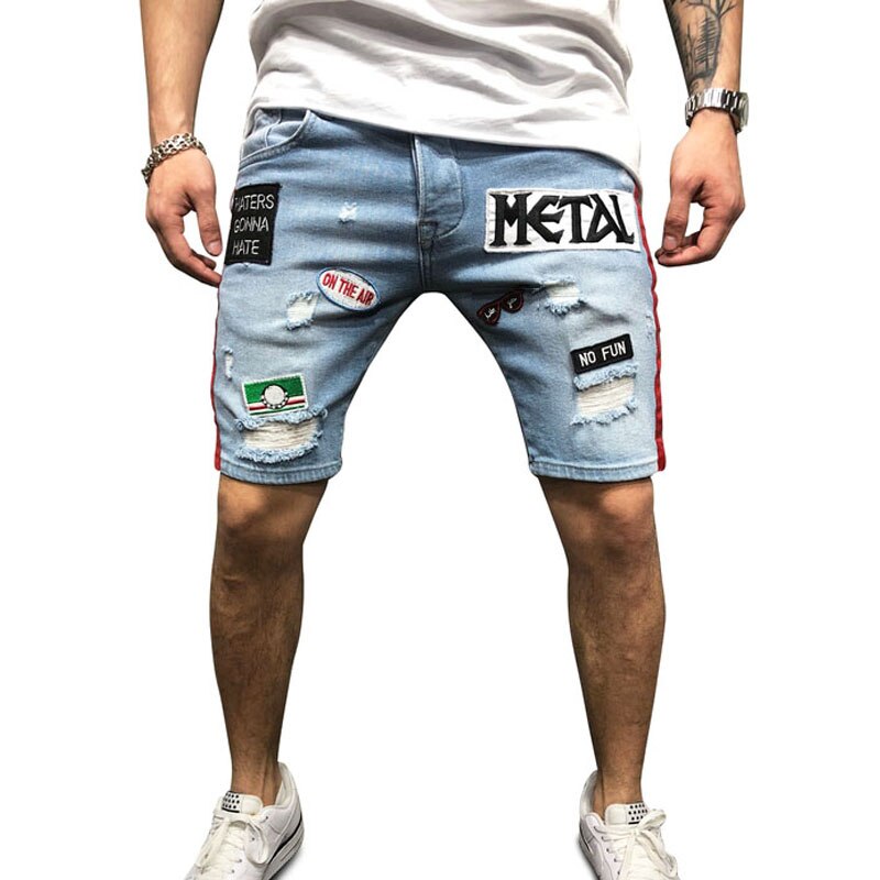 Broderi herr hål shorts jeans hip hop jeansshorts smala män jean