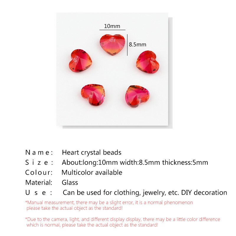 10mm hartvormige hangers met puntige strass-steentjes van glas en kristal, losse kralen voor oorbellen, trouwjurken en kleding