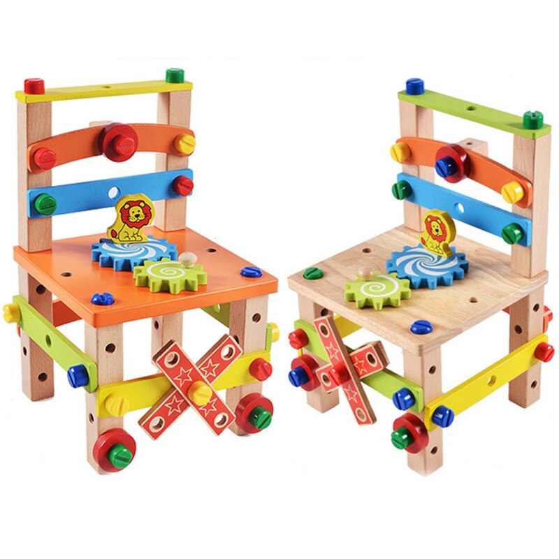 Houten Assembleren Auto Montessori Speelgoed Baby Educatief Houten Speelgoed Voorschoolse Multifunctionele Verscheidenheid Moer Combinatie Auto Tool