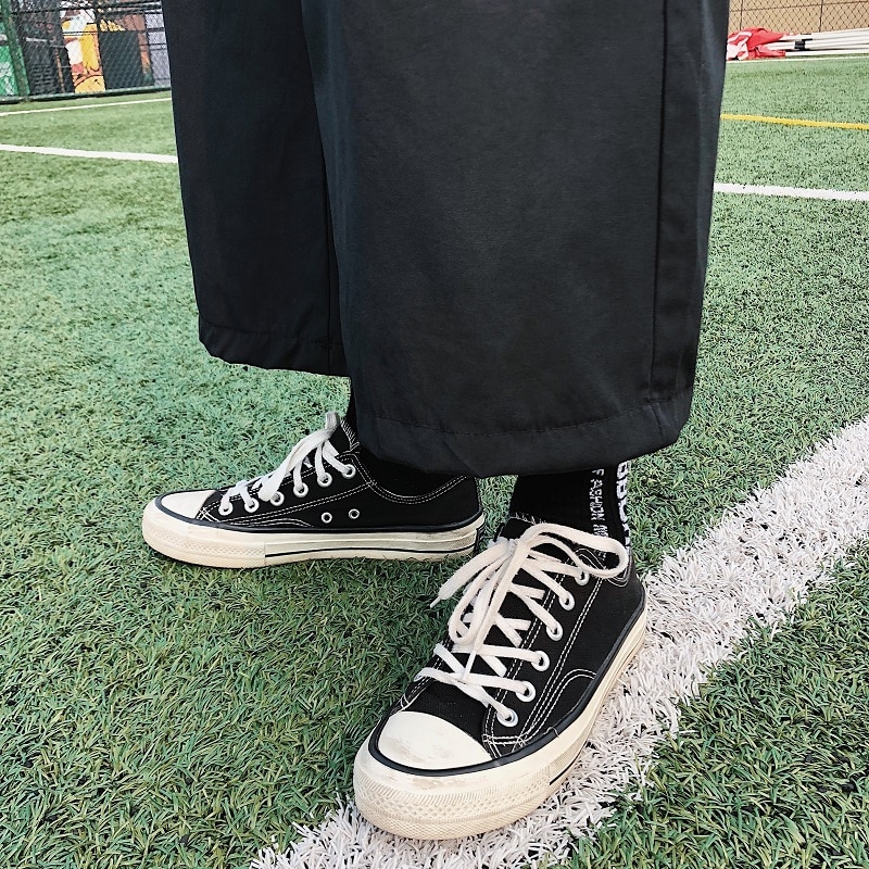 Męskie spodnie długości łydki spodnie z szerokimi nogawkami luźne rekreacyjne męskie koreańskie stylowe solidne cienkie oddychające retro Harajuku modny szyk Ulzzang