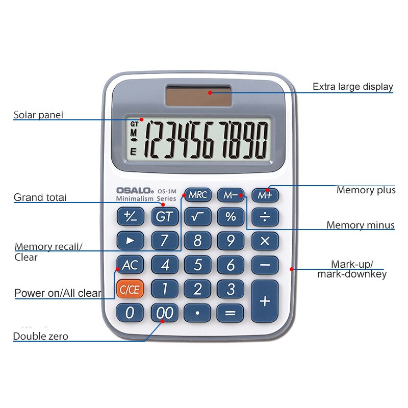 Desktop Calculator Handheld Mini Primary School Student Solar Dual Power 10 Digit Display Abs Plastic Material Os-1m Computer