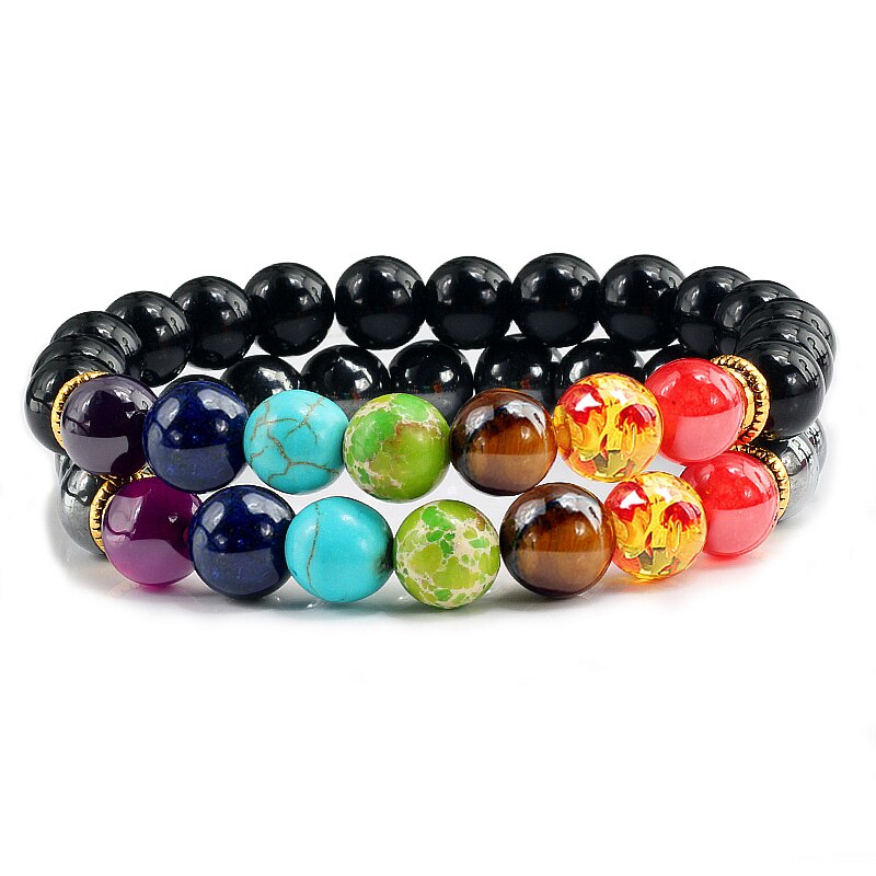 2 Stks/set 7 Chakra Lava Tijger Ogen Kralen Armbanden Healing Balans Boeddha Kleurrijke Natuursteen Mannen Armband Sieraden voor Vrouwen