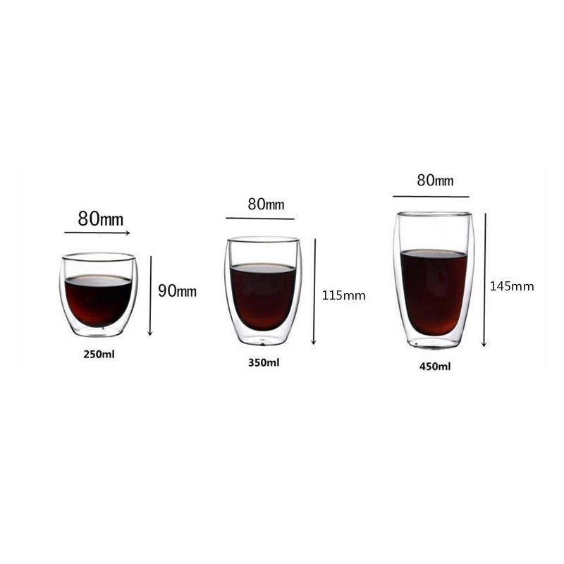 150-450ml dobbelt væg kop kaffe glas te isoleret krus espresso kop vin øl