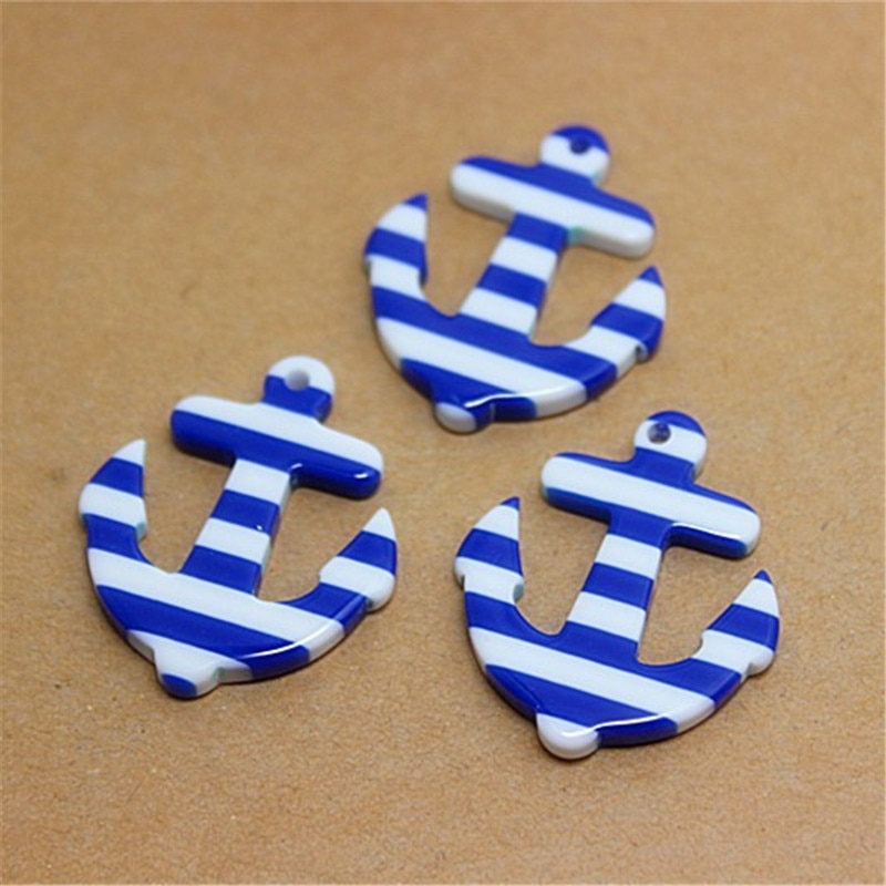 10 Stuks 33*28 Mm Streep Anker Nautical Sailor Resin Plaksteen Cabochon Voor Diy Sieraden/Craft Decoratie