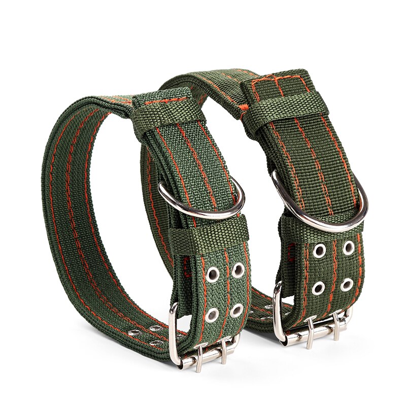 Lona verde del ejército perro Collar, hebilla de doble hilera fuerte Collar ajustable para mascota medio perros grandes