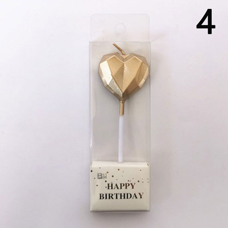 1 Pcs Love Diamond Shaped Gilded Safe Flames Kids Birthday Party Cake Candle: 4