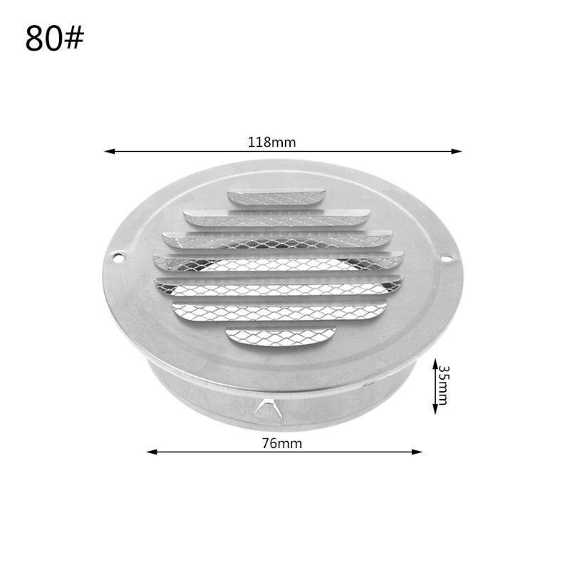 Stainless Steel Exterior Wall Air Vent Grille Round Ducting Ventilation Grilles: 80mm